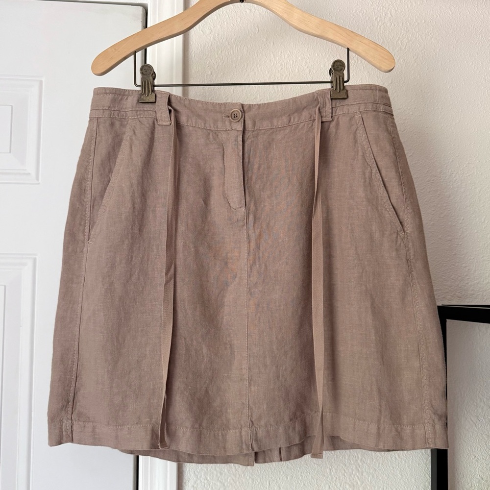 KEW tan linen lagenlook drawstring waist mini skirt